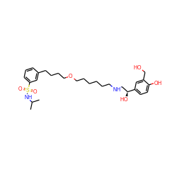 CC(C)NS(=O)(=O)c1cccc(CCCCOCCCCCCNC[C@H](O)c2ccc(O)c(CO)c2)c1 ZINC000040914630