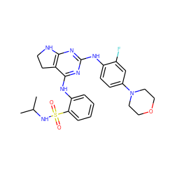 CC(C)NS(=O)(=O)c1ccccc1Nc1nc(Nc2ccc(N3CCOCC3)cc2F)nc2c1CCN2 ZINC000221695386