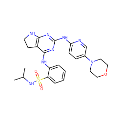 CC(C)NS(=O)(=O)c1ccccc1Nc1nc(Nc2ccc(N3CCOCC3)cn2)nc2c1CCN2 ZINC000221689200