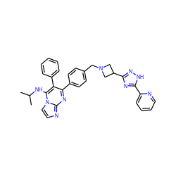 CC(C)Nc1c(-c2ccccc2)c(-c2ccc(CN3CC(c4n[nH]c(-c5ccccn5)n4)C3)cc2)nc2nccn12 ZINC000167936456