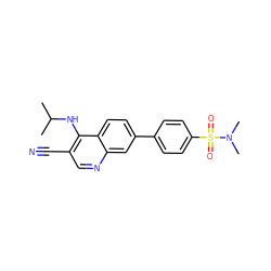 CC(C)Nc1c(C#N)cnc2cc(-c3ccc(S(=O)(=O)N(C)C)cc3)ccc12 ZINC000095601410