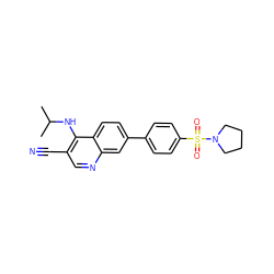 CC(C)Nc1c(C#N)cnc2cc(-c3ccc(S(=O)(=O)N4CCCC4)cc3)ccc12 ZINC000095605913