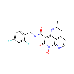 CC(C)Nc1c(C(=O)NCc2ccc(F)cc2F)c(=O)n(O)c2ncccc12 ZINC000169352012