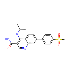 CC(C)Nc1c(C(N)=O)cnc2cc(-c3ccc(S(C)(=O)=O)cc3)ccc12 ZINC000095591923