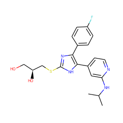 CC(C)Nc1cc(-c2[nH]c(SC[C@@H](O)CO)nc2-c2ccc(F)cc2)ccn1 ZINC000040393528