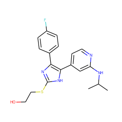 CC(C)Nc1cc(-c2[nH]c(SCCO)nc2-c2ccc(F)cc2)ccn1 ZINC000040950523