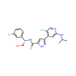 CC(C)Nc1cc(-c2c[nH]c(C(=O)N[C@H](CO)c3cccc(Cl)c3)c2)c(Cl)cn1 ZINC000034642570