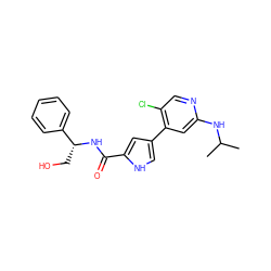 CC(C)Nc1cc(-c2c[nH]c(C(=O)N[C@H](CO)c3ccccc3)c2)c(Cl)cn1 ZINC000038215663