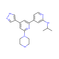 CC(C)Nc1cc(-c2cc(-c3cn[nH]c3)cc(N3CCNCC3)n2)ccn1 ZINC000058575883