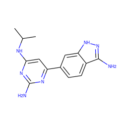 CC(C)Nc1cc(-c2ccc3c(N)n[nH]c3c2)nc(N)n1 ZINC000071318013