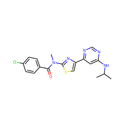 CC(C)Nc1cc(-c2csc(N(C)C(=O)c3ccc(Cl)cc3)n2)ncn1 ZINC000095577976