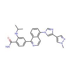 CC(C)Nc1cc(-c2nccc3c(-n4cnc(-c5cnn(C)c5)c4)cccc23)ccc1C(N)=O ZINC000145525677