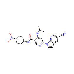 CC(C)Nc1cc(-n2ccc3cc(C#N)cnc32)ncc1C(=O)N[C@H]1CC[C@H]([N+](=O)[O-])CC1 ZINC001772632391