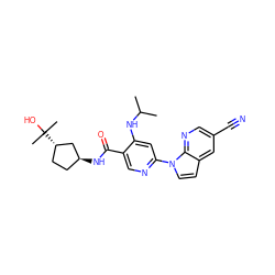 CC(C)Nc1cc(-n2ccc3cc(C#N)cnc32)ncc1C(=O)N[C@H]1CC[C@H](C(C)(C)O)C1 ZINC001772632946