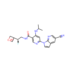 CC(C)Nc1cc(-n2ccc3cc(C#N)cnc32)ncc1C(=O)NC[C@@H](F)C1(O)COC1 ZINC001772582293