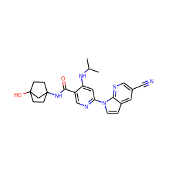 CC(C)Nc1cc(-n2ccc3cc(C#N)cnc32)ncc1C(=O)NC12CCC(O)(CC1)C2 ZINC001772639161