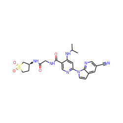 CC(C)Nc1cc(-n2ccc3cc(C#N)cnc32)ncc1C(=O)NCC(=O)N[C@H]1CCS(=O)(=O)C1 ZINC001772593667