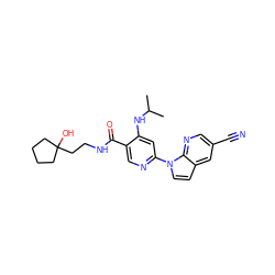 CC(C)Nc1cc(-n2ccc3cc(C#N)cnc32)ncc1C(=O)NCCC1(O)CCCC1 ZINC001772626671