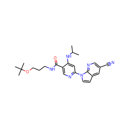 CC(C)Nc1cc(-n2ccc3cc(C#N)cnc32)ncc1C(=O)NCCCOC(C)(C)C ZINC001772580880