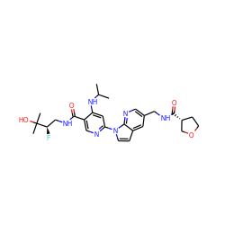 CC(C)Nc1cc(-n2ccc3cc(CNC(=O)[C@@H]4CCOC4)cnc32)ncc1C(=O)NC[C@@H](F)C(C)(C)O ZINC001772603978