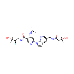 CC(C)Nc1cc(-n2ccc3cc(CNC(=O)CC(C)(C)O)cnc32)ncc1C(=O)NC[C@@H](F)C(C)(C)O ZINC001772647653