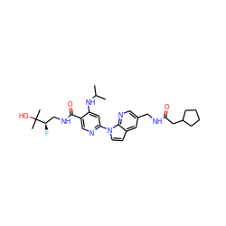 CC(C)Nc1cc(-n2ccc3cc(CNC(=O)CC4CCCC4)cnc32)ncc1C(=O)NC[C@@H](F)C(C)(C)O ZINC001772643265