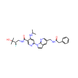 CC(C)Nc1cc(-n2ccc3cc(CNC(=O)Cc4ccccc4)cnc32)ncc1C(=O)NC[C@@H](F)C(C)(C)O ZINC001772601518