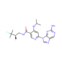 CC(C)Nc1cc(-n2cnc3cnc(N)nc32)ncc1C(=O)NC[C@@H](F)C(C)(C)F ZINC001772606632