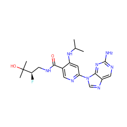 CC(C)Nc1cc(-n2cnc3cnc(N)nc32)ncc1C(=O)NC[C@@H](F)C(C)(C)O ZINC001772606665