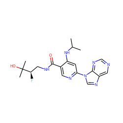 CC(C)Nc1cc(-n2cnc3cncnc32)ncc1C(=O)NC[C@@H](F)C(C)(C)O ZINC001772597312