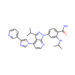 CC(C)Nc1cc(-n2nc(C(C)C)c3c(-n4cnc(-c5cccnc5)c4)ccnc32)ccc1C(N)=O ZINC000169703542