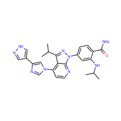 CC(C)Nc1cc(-n2nc(C(C)C)c3c(-n4cnc(-c5cn[nH]c5)c4)ccnc32)ccc1C(N)=O ZINC000169703545