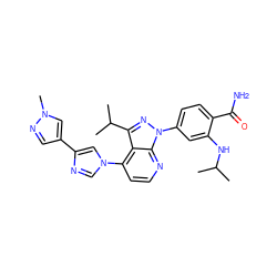 CC(C)Nc1cc(-n2nc(C(C)C)c3c(-n4cnc(-c5cnn(C)c5)c4)ccnc32)ccc1C(N)=O ZINC000169703516