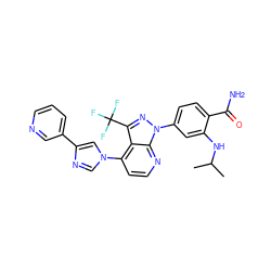 CC(C)Nc1cc(-n2nc(C(F)(F)F)c3c(-n4cnc(-c5cccnc5)c4)ccnc32)ccc1C(N)=O ZINC000169703582