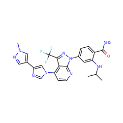 CC(C)Nc1cc(-n2nc(C(F)(F)F)c3c(-n4cnc(-c5cnn(C)c5)c4)ccnc32)ccc1C(N)=O ZINC000169703563