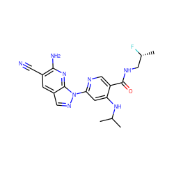 CC(C)Nc1cc(-n2ncc3cc(C#N)c(N)nc32)ncc1C(=O)NC[C@@H](C)F ZINC001772627777