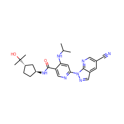 CC(C)Nc1cc(-n2ncc3cc(C#N)cnc32)ncc1C(=O)N[C@H]1CC[C@H](C(C)(C)O)C1 ZINC001772603240