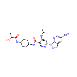 CC(C)Nc1cc(-n2ncc3cc(C#N)cnc32)ncc1C(=O)N[C@H]1CC[C@H](NC(=O)[C@@H](C)O)CC1 ZINC001772593494