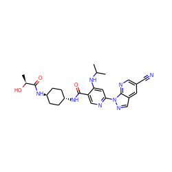 CC(C)Nc1cc(-n2ncc3cc(C#N)cnc32)ncc1C(=O)N[C@H]1CC[C@H](NC(=O)[C@H](C)O)CC1 ZINC001772624519