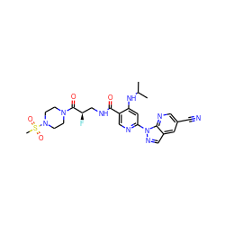 CC(C)Nc1cc(-n2ncc3cc(C#N)cnc32)ncc1C(=O)NC[C@@H](F)C(=O)N1CCN(S(C)(=O)=O)CC1 ZINC001772627738