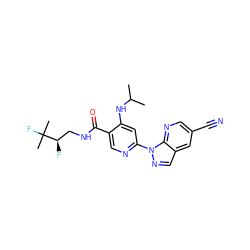 CC(C)Nc1cc(-n2ncc3cc(C#N)cnc32)ncc1C(=O)NC[C@@H](F)C(C)(C)F ZINC001772605208