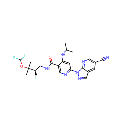 CC(C)Nc1cc(-n2ncc3cc(C#N)cnc32)ncc1C(=O)NC[C@@H](F)C(C)(C)OC(F)F ZINC001772593542