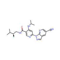 CC(C)Nc1cc(-n2ncc3cc(C#N)cnc32)ncc1C(=O)NC[C@@H](F)C(C)C ZINC001772644487