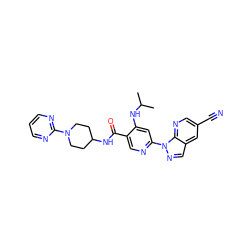 CC(C)Nc1cc(-n2ncc3cc(C#N)cnc32)ncc1C(=O)NC1CCN(c2ncccn2)CC1 ZINC001772587419