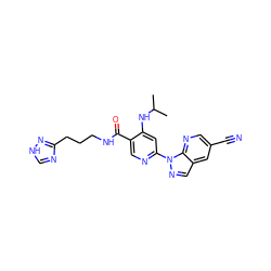 CC(C)Nc1cc(-n2ncc3cc(C#N)cnc32)ncc1C(=O)NCCCc1nc[nH]n1 ZINC001772629466