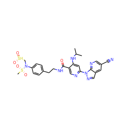 CC(C)Nc1cc(-n2ncc3cc(C#N)cnc32)ncc1C(=O)NCCc1ccc(N(C[SH](=O)=O)S(C)(=O)=O)cc1 ZINC001772641578