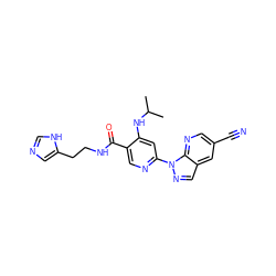 CC(C)Nc1cc(-n2ncc3cc(C#N)cnc32)ncc1C(=O)NCCc1cnc[nH]1 ZINC001772597947