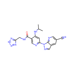 CC(C)Nc1cc(-n2ncc3cc(C#N)cnc32)ncc1C(=O)NCc1nn[nH]n1 ZINC001772642914