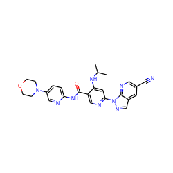 CC(C)Nc1cc(-n2ncc3cc(C#N)cnc32)ncc1C(=O)Nc1ccc(N2CCOCC2)cn1 ZINC001772602287