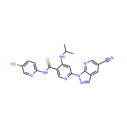 CC(C)Nc1cc(-n2ncc3cc(C#N)cnc32)ncc1C(=O)Nc1ccc(O)cn1 ZINC001772601899